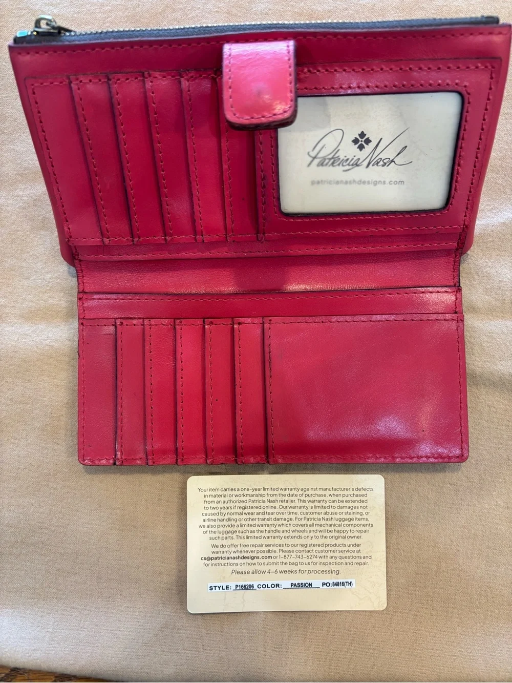 Patricia Nash Pink Leather Continental Wallet with Zip and Snap